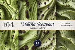 Matcha Ice Cream Pattern, Matcha Dessert Digital Paper Product Image 1