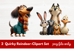 2 Quirky Reindeer Clipart Set | Fun Holiday Reindeer PNG Product Image 1