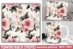 Flowers Black Stripes Digital Paper Product Image 1