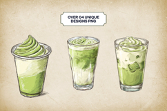 Coconut Matcha Latte Clipart Bundle 4 PNG Product Image 3