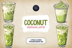 Coconut Matcha Latte Clipart Bundle 4 PNG Product Image 1