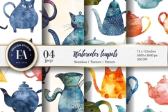 Cute Hand-Painted Teapots Watercolor Pattern Digital Paper Product Image 1