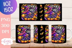 Spooky vibes mug wrap sublimation PNG, Halloween witch mug Product Image 3