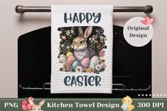 Happy Easter Towel Template, Floral Easter Bunny PNG Product Image 1