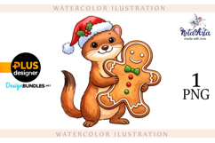 Christmas Weasel: A Festive Watercolor Delight Product Image 1