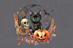 Watercolor Halloween Spooky Cat PNG sublimation Product Image 3