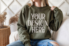 Military Green Gildan 18000 Mockup, Sweatshirt Crewneck Mock Product Image 1