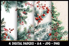 4 Vintage Christmas Floral Digital Papers I Junk Journal Product Image 1