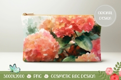 Orange Hydrangea Cosmetic Bag Design, Floral Cosmetic Bag Product Image 1