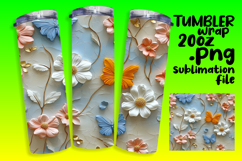 Sublimation Tumbler Template 20oz , 3D Flower Product Image 1