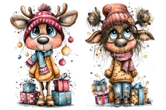 30 JPG Whimsical Cute Christmas Watercolor Animals Bundle Product Image 10