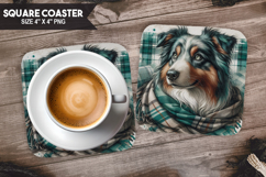 Cozy Dog Coaster, Buffalo Plaid Square Coaster PNG Product Image 1