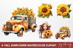 Watercolor Fall Sunflower Watercolor Clipart Product Image 1