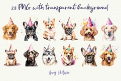 23 Birthday Dog Breeds in Party Hats Watercolor Clipart PNG Product Image 2