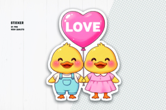 Cute Duck Couple Sticker with Heart Balloon Product Image 1