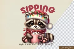 Cute Christmas festive raccoon, Sublimation PNG. Product Image 1