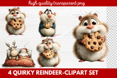 4 Quirky Reindeer Clipart Set | Fun Holiday Reindeer PNG Product Image 1