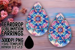 Artful Teardrop Earrings Sublimation Design , Watercolor Pat Product Image 1
