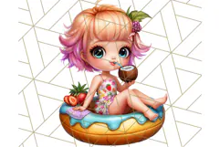 Chibi Summer Girls Clipart PNG, Bright Kawaii Summer Art Product Image 2
