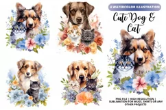 Cute Dog & Cat Watercolor cliparts |Cute Dog & Cat clipart Product Image 1