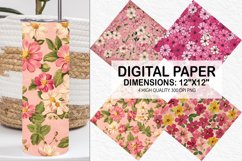 Pink Retro Flowers Digital Paper - Flowers Background Product Image 1