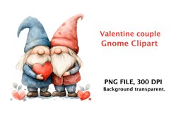Watercolor Valentine couple gnome clipart, watercolor png Product Image 1