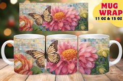 Elegant Floral Stained Glass Sublimation 11oz 15oz Mug Wrap Product Image 1
