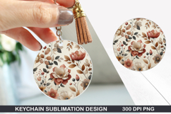Flower Keychain Sublimation - Autumn Keychain PNG Design Product Image 1