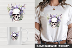 Watercolor floral skull sublimation clipart png Product Image 1