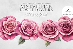 Vintage Pink Rose Flowers Clipart PNG. Product Image 1