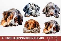 Cute Sleeping Dogs Clipart Sublimation Product Image 1