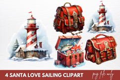 Santa Love Sailing Clipart, Christmas Santa Png Product Image 1