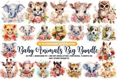 30 Baby Animals Watercolor bundle | Baby Animals bundle Product Image 1