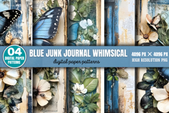 Blue Junk Journal Whimsical Patterns Background PNG Product Image 1