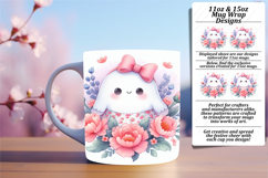 Elegant 15oz Mug Wrap Png Template , Cute Ghost Product Image 1
