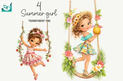 Whimsical Summer Fruit Girls Clipart, Summer Girls Clipart Product Image 1