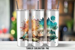 Watercolor Camping Tumbler Wrap Sublimation PNG Product Image 3
