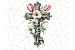Faith Cross PNG with Flowers, Watercolor Religious Art Print Product Image 2