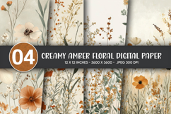 Creamy Amber Floral Digital Paper Product Image 1