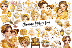 Yellow Chinoiserie Mothers Day Clipart - Set of 39 Png Bundl Product Image 1