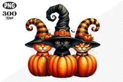 Halloween Cat And Pumpkin Sublimation - Clipart PNG Design Product Image 1