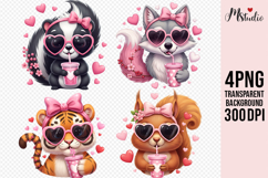 Pink Heart Animals Drinking Cute Valentine Shakes PNG Product Image 1