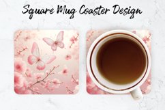 Flowers &amp; Butterflies Mug coaster | Coaster | Sublimation Product Image 1
