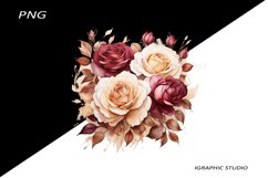 Burgundy Rose PNG, Watercolor Flowers Bouquet Product Image 1