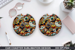 Ghost Car Coaster Sublimation| Halloween Coaster PNG Design Product Image 1