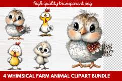 4 Whimsical Farm Animal Clipart | Cute Farm Animals PNG Set Product Image 1