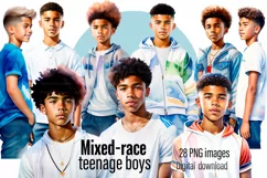 Mixed-race teenage boys clipart 28 PNG Product Image 1