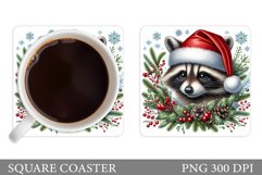 Christmas Raccoon Coaster. Christmas Coaster Sublimation Product Image 1