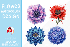 4 Watercolor Flower Heads Product Image 1