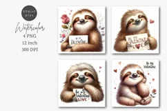 Sloth clipart, Valentines Day clipart, Be my valentine Product Image 1